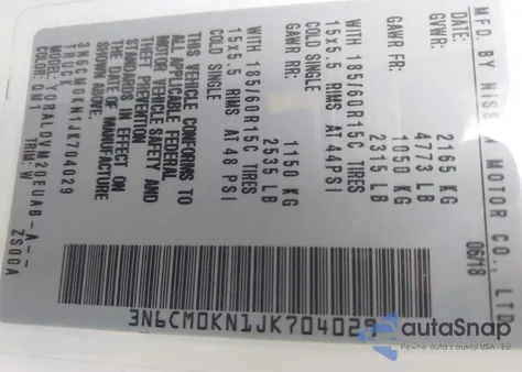 2018 Nissan Nv200 S from USA, damaged, VIN 3N6CM0KN1JK704029